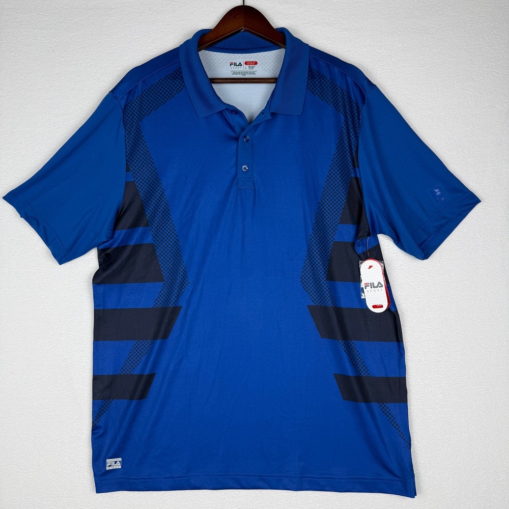 NEW Fila Sport Golf Mens‎ L Blue Striped Performance Polo Shirt GMF326001